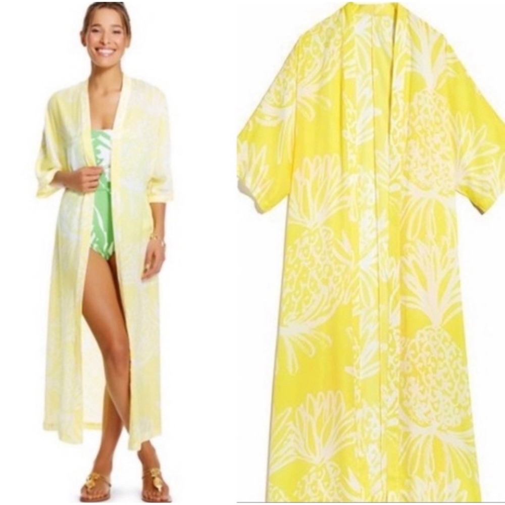 Lily Pulitzer Cardigan Womens Small Yellow Pineapple Print Cover Up Beach Resort